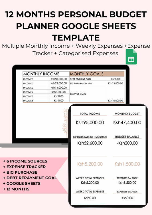 12 MONTHS PERSONAL BUDGET PLANNER GOOGLE SHEETS TEMPLATE